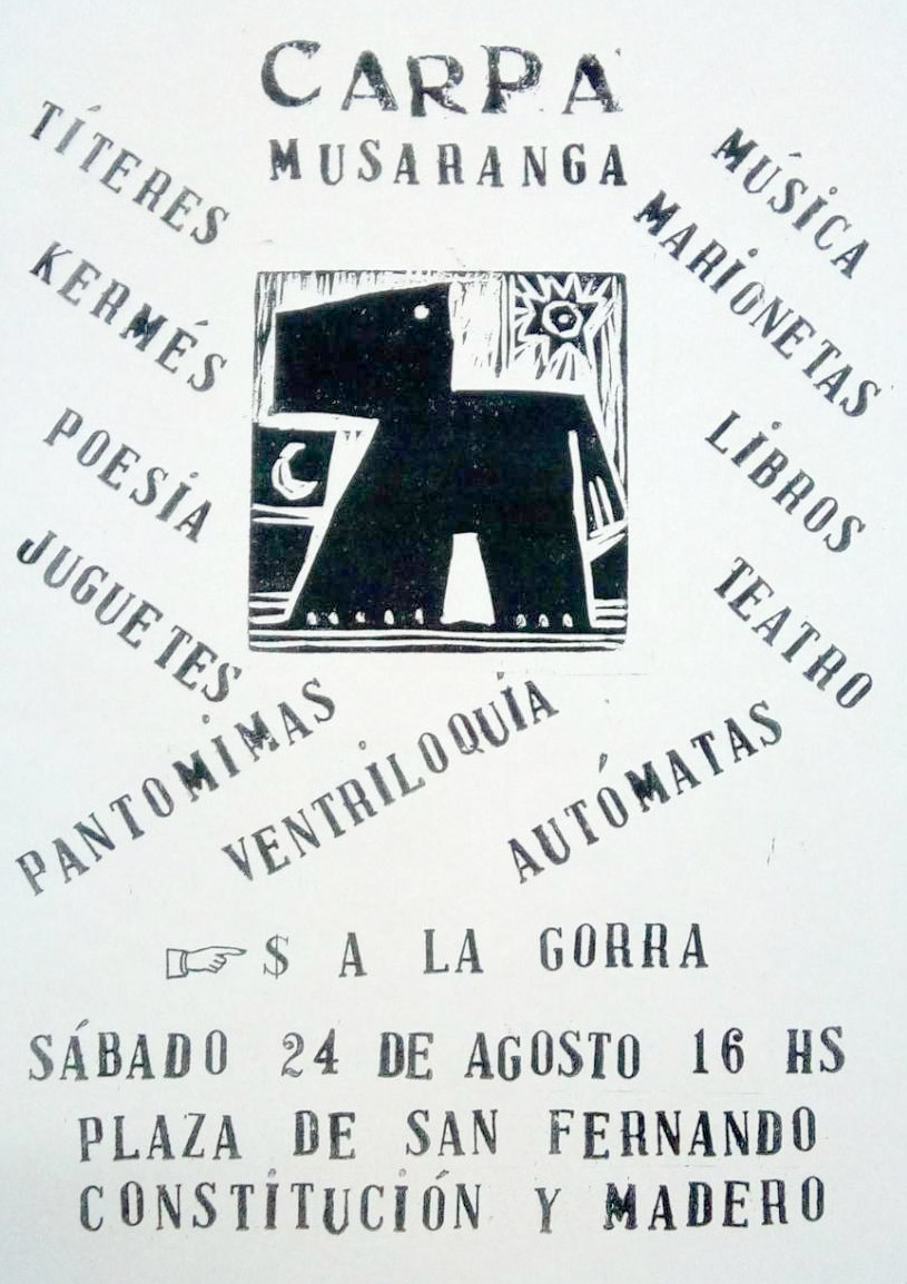 Carpa Musaranga, sábado 24 de agosto en la plaza de San Fernando